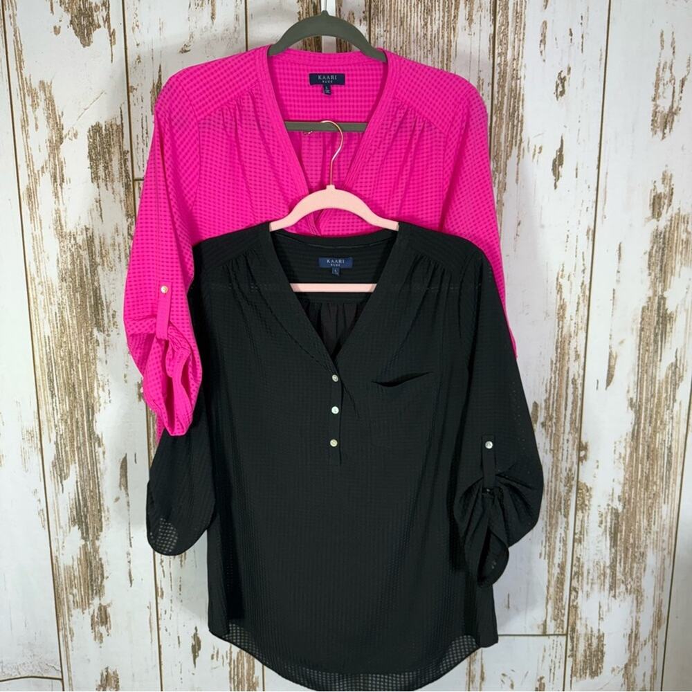 Kaari Blue, Pink and Black Blouse Duo. Size Large. Excellent condition!